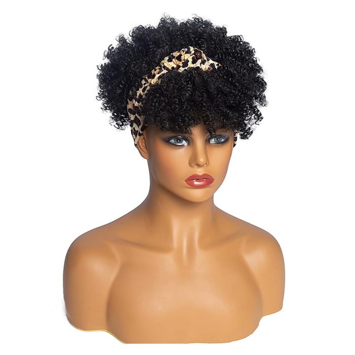 Wig Short Turban Wig Fluffy Headband Wig Synthetic Wrap Wig, Linked Turban Afro Culry Hair Wigs for Women for Party